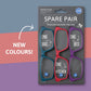 Mellow Monkey Spare Pair reading glasses set of three in red, blue, and purple frames on display packaging.