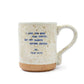 Mellow Monkey handmade ceramic mug with speckled cream glaze and blue text reading I love you more than coffee