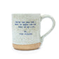 Mellow Monkey handmade ceramic mug with speckled finish and playful quote for husband in blue text