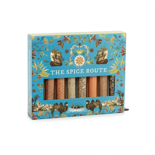 Mellow Monkey The Spice Route 8 tube gourmet spice gift set with exotic blends like Tandoori, Chimichurri, and Cajun.