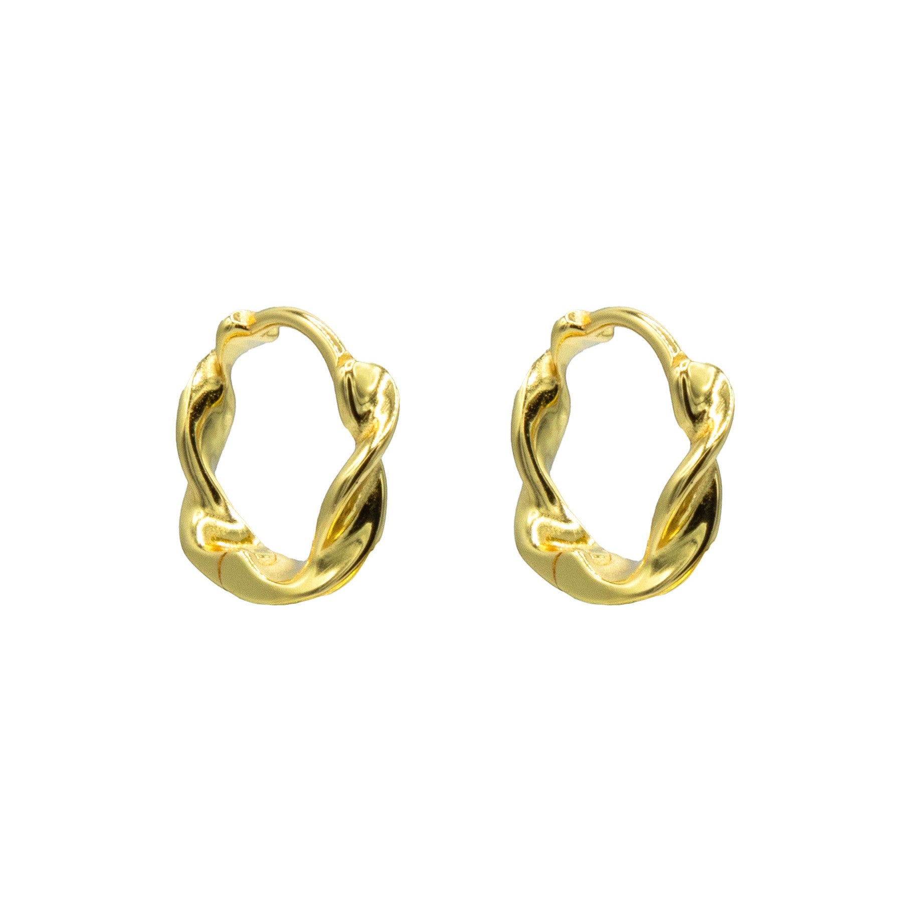 Mellow Monkey Spira Hoop Earrings in 18K gold vermeil. Twisted design.