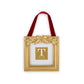 Mellow Monkey square gold holly leaves hanging photo frame ornament with a festive red velvet ribbon for holiday decor