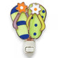 Mellow Monkey stained glass nightlight featuring a colorful flip flop design with copper electroplate finish.
