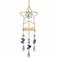Mellow Monkey star-shaped suncatcher with gold chains, iridescent crystals, and purple healing stones.
