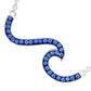 Mellow Monkey Sterling Silver Wave Necklace with Sapphire Blue Crystals, 18-inch chain, 23mm width, 8mm height.