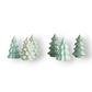 Mellow Monkey set of six small green stoneware Christmas tree figurines in three subtle shades for holiday decor.