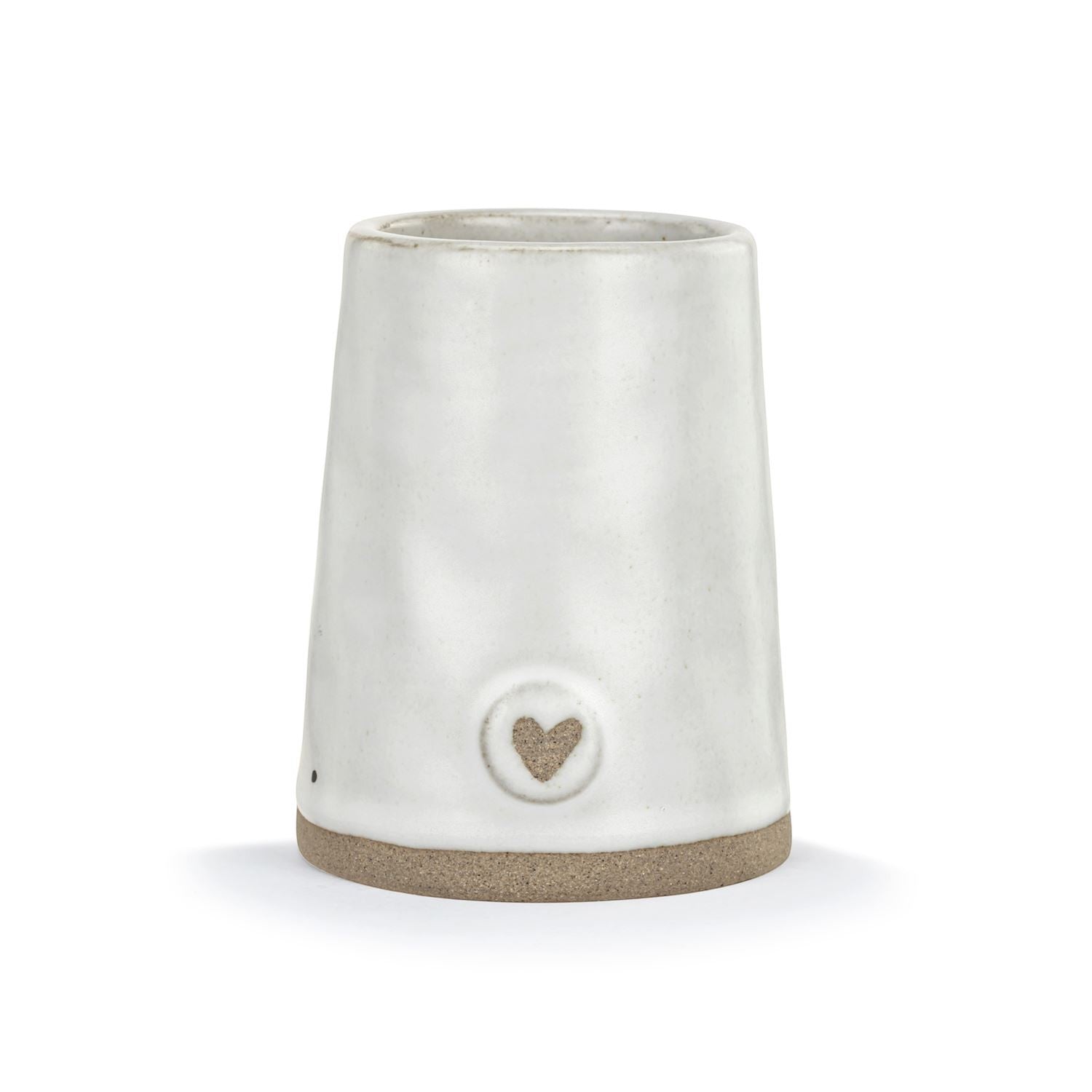 Mellow Monkey 3-inch stoneware bud vase in white with a small embossed heart detail for home decor.
