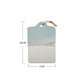 Mellow Monkey 13.75-inch rectangular stoneware serving board in blue and white with a rustic jute tie handle.