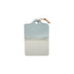 Mellow Monkey stoneware serving board in blue and white with a textured center and jute tie for hanging.