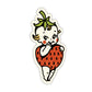 Mellow Monkey vintage-inspired Strawberry Kewpie sticker featuring a cute baby in a red strawberry costume