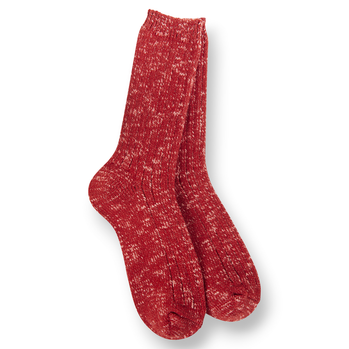 Mellow Monkey strawberry red slub marbled crew socks with a soft, textured knit finish.