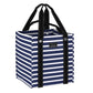 Mellow Monkey Bagette market tote in Nantucket Navy blue and white stripes with dual black handles and square base