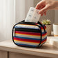Mellow Monkey zippered pill and vitamin case with colorful stripes and 8 compartments for 7 days plus extra.