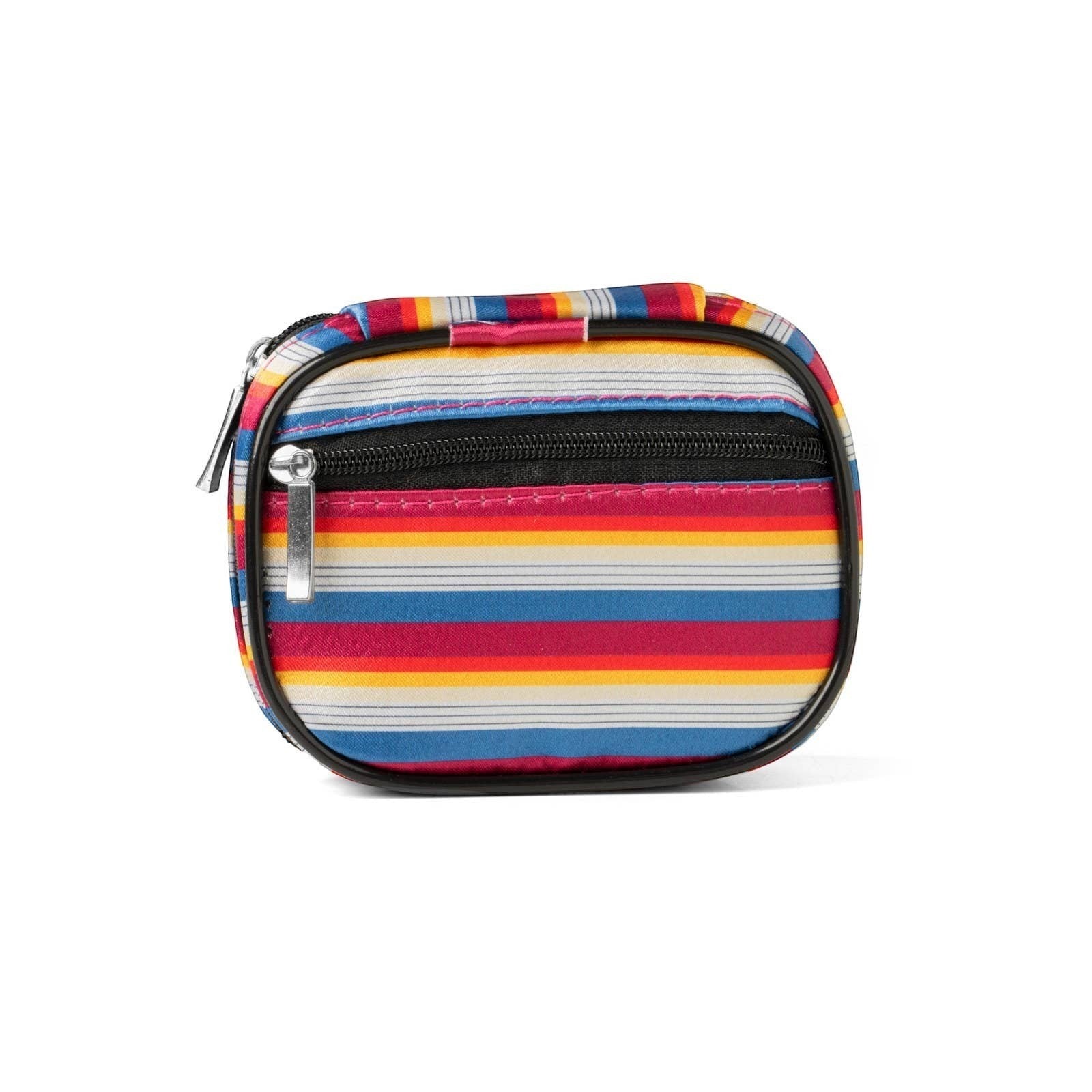 Mellow Monkey zippered pill & vitamin case with colorful stripes and front zippered pocket.