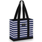Mellow Monkey Original Deano small tote bag in Nantucket navy and white stripes with black heavy-duty straps.
