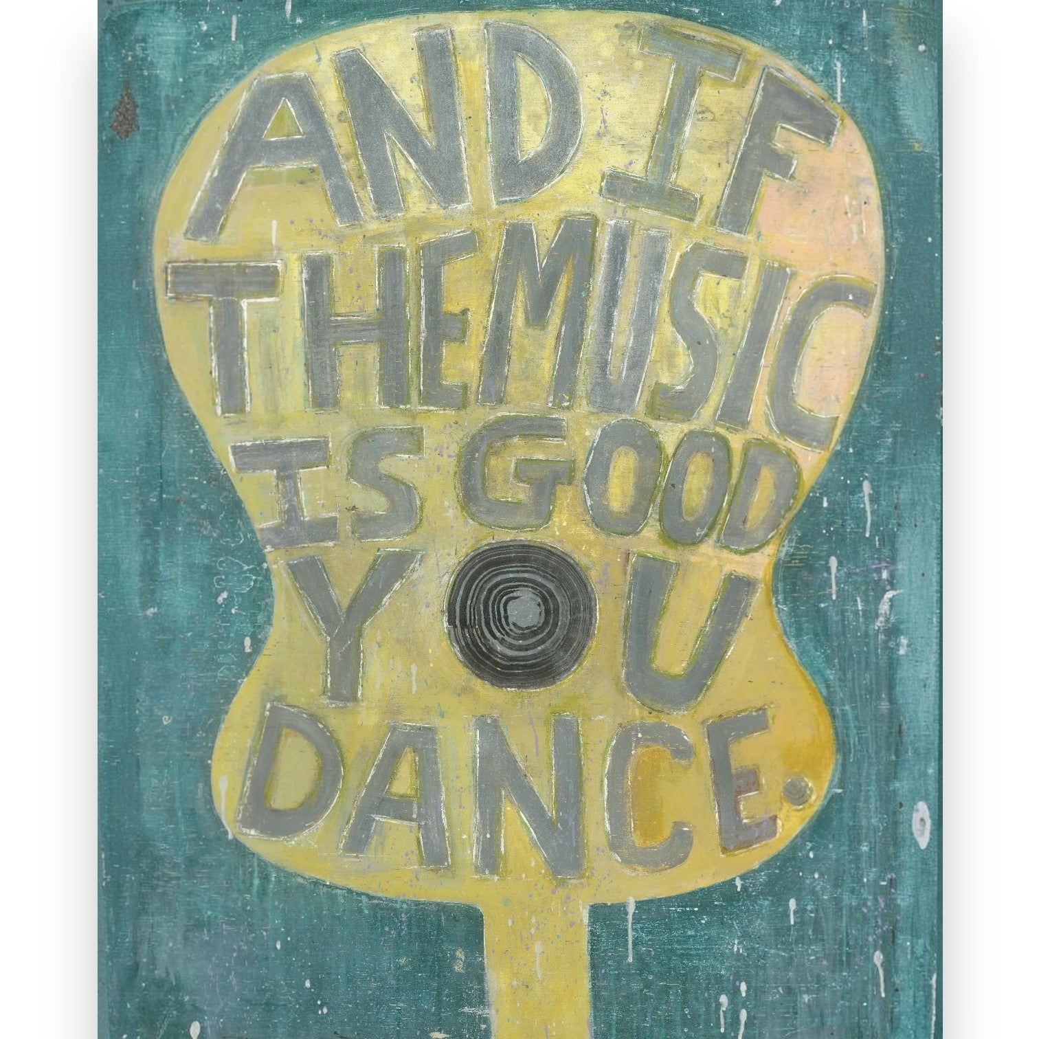 Mellow Monkey Sugarboo gallery wrap wall art featuring a yellow guitar shape with hand-lettered music quote