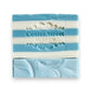 Mellow Monkey Summer Cottage handmade bar soap, blue and white striped with embossed logo, 4-oz