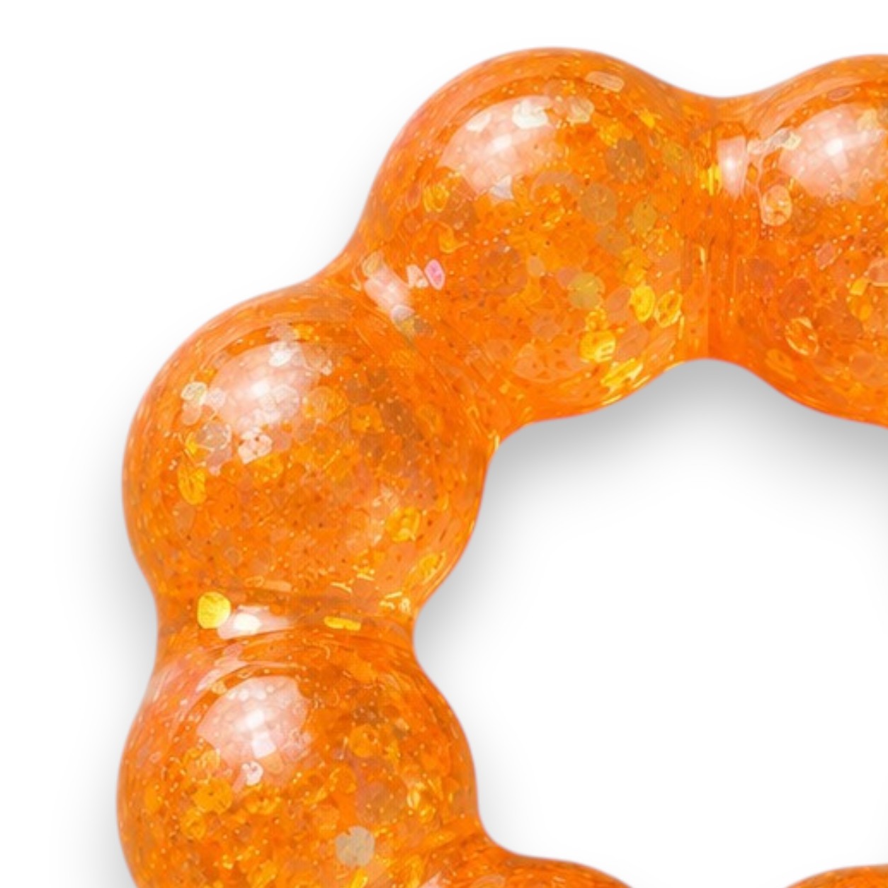 Mellow Monkey Sunburst Orange Feelzies sensory bracelet with glittery, squishy texture for stress relief.