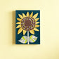 Mellow Monkey Sunshine Together Tile Acrylic Wall Art, 5x7 inches, featuring a yellow sunflower with brown center and green/white polka dots on a dark teal background.