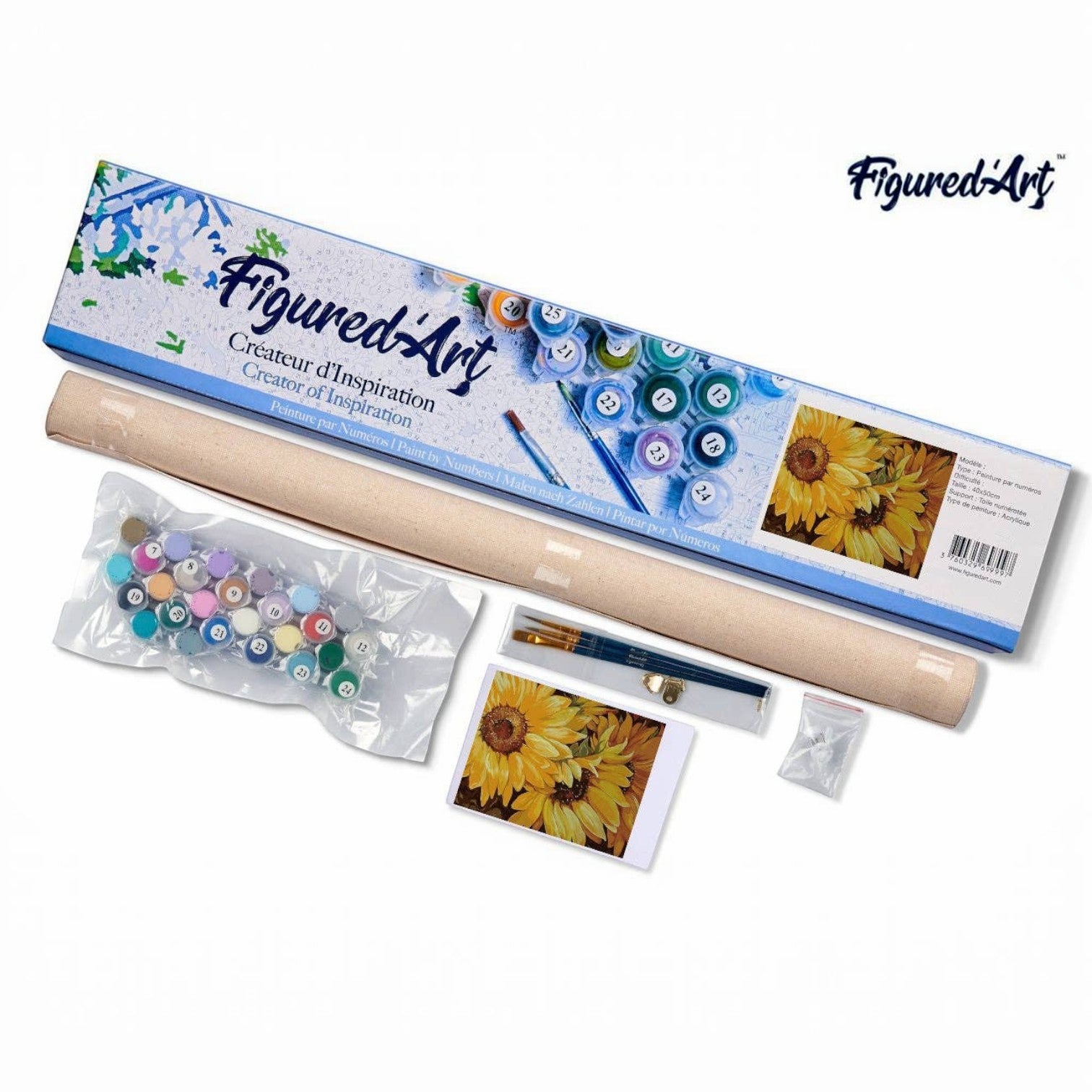 Mellow Monkey Sunflower In Full Bloom paint by numbers kit for adults, 16"x20", includes numbered canvas, acrylic paints, and brushes.