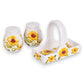 Mellow Monkey Temp-tations stoneware salt and pepper shakers with a matching sunflower-patterned handled holder.