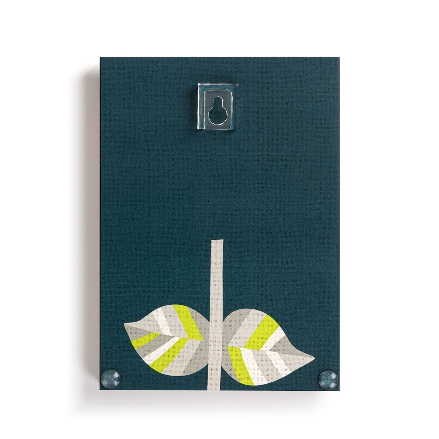 Mellow Monkey Sunshine Together Tile Acrylic Wall Art, 5x7-in, featuring a minimalist floral design with lime green and grey leaves on a dark teal background.