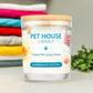 Mellow Monkey Pet House candle in Sunwashed Cotton scent with a bamboo lid, featuring a clean laundry fragrance.