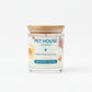Mellow Monkey Pet House Sunwashed Cotton candle in a glass jar with a bamboo lid for neutralizing pet odors