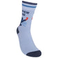 Mellow Monkey blue crew socks featuring a superhero illustration and the text Super Dad with navy toes and heels