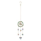 Mellow Monkey swan suncatcher with healing stones, gold chains, and hanging crystals for window light reflection.
