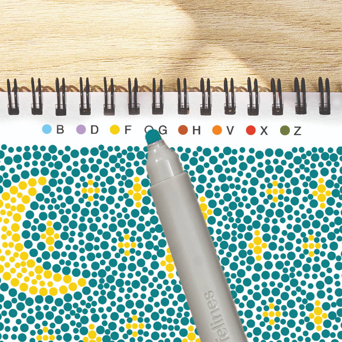 Mellow Monkey Sweater Weather FlowArt dot-by-letter activity pad with a marker and color-coded letter key