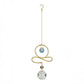 Mellow Monkey Swirl celestial suncatcher with bronze wire, gold chain, and light-reflecting hanging crystals.