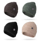 Mellow Monkey Britt's Knits Tahoe beanies in brown, green, black, and beige with moss stitch and rib knit cuffs.