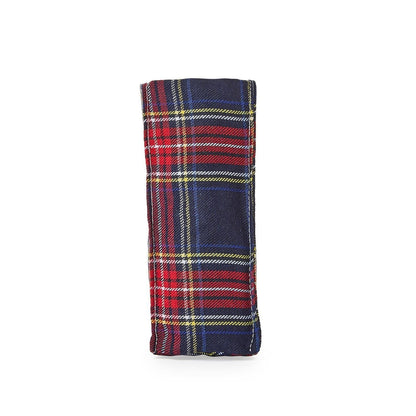 Mellow Monkey tartan plaid triangular weighted eyeglass holder made of durable polyester for desk or nightstand use.