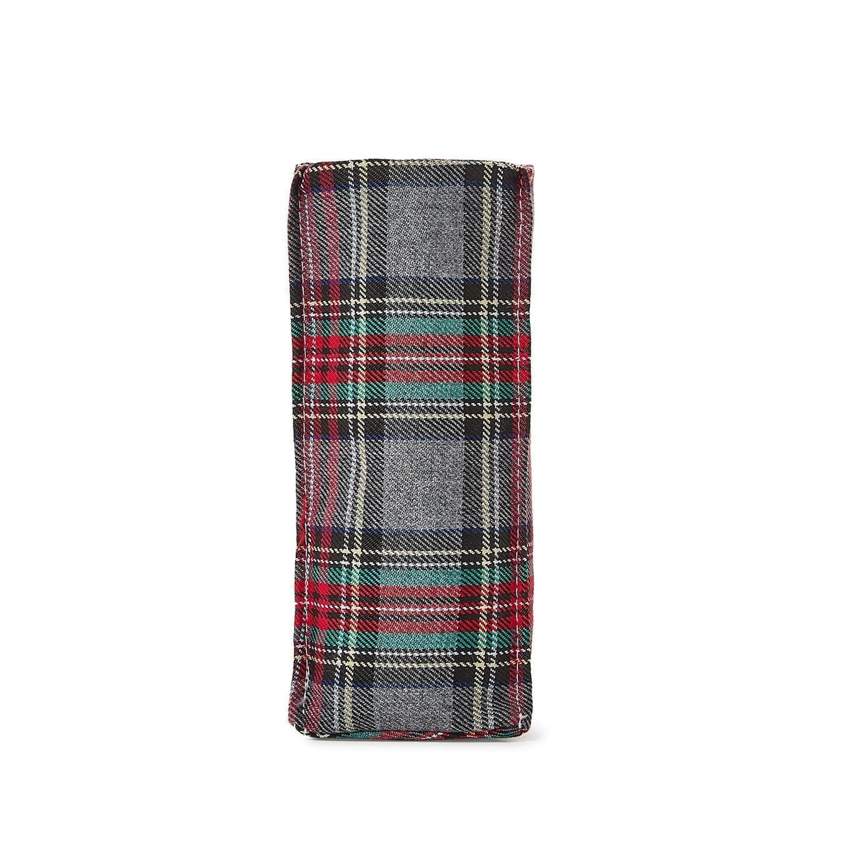 Mellow Monkey tartan plaid triangular weighted eyeglass holder in grey, red, and green polyester fabric