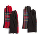 Mellow Monkey royal tartan gloves in red and black plaid with microsuede palms and touchscreen compatible fingertips