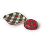 Mellow Monkey red currant scented French milled soap wrapped in tartan paper with a matching tartan porcelain tray