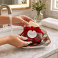 Mellow Monkey red currant scented French milled soap wrapped in tartan paper with a matching porcelain tray