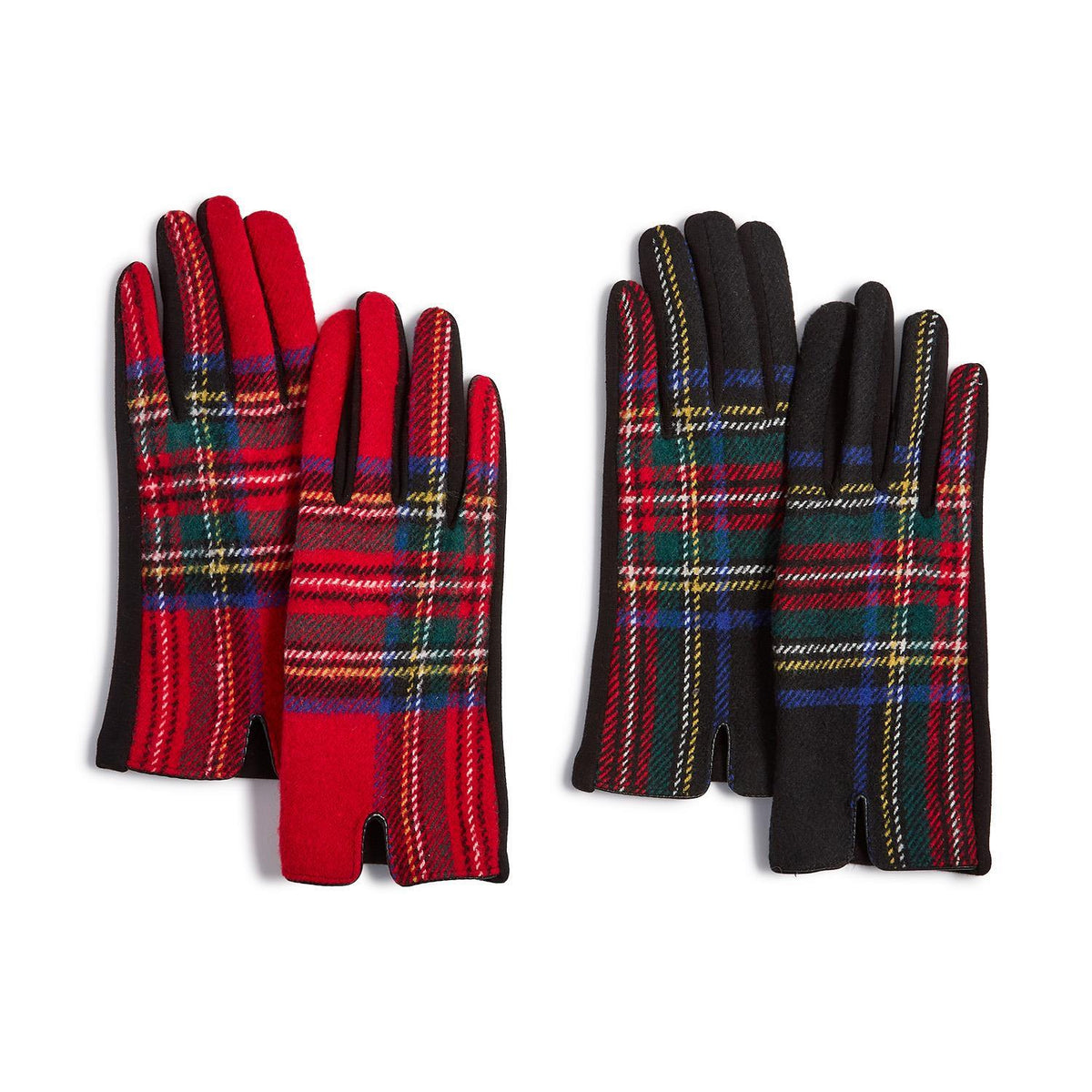 Mellow Monkey red and black tartan plaid winter gloves with microsuede palms and touchscreen compatible fingertips