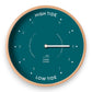 Mellow Monkey Peacock Wood Sailor Tide Clock, 12-in, teal face with white hands and markings indicating high and low tide.