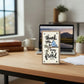 Mellow Monkey Thank You For Being A Friend driftwood block with a blue bird illustration on a wooden desk.