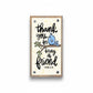 Mellow Monkey Thank You For Being A Friend driftwood block sign with a blue bird illustration on a branch.