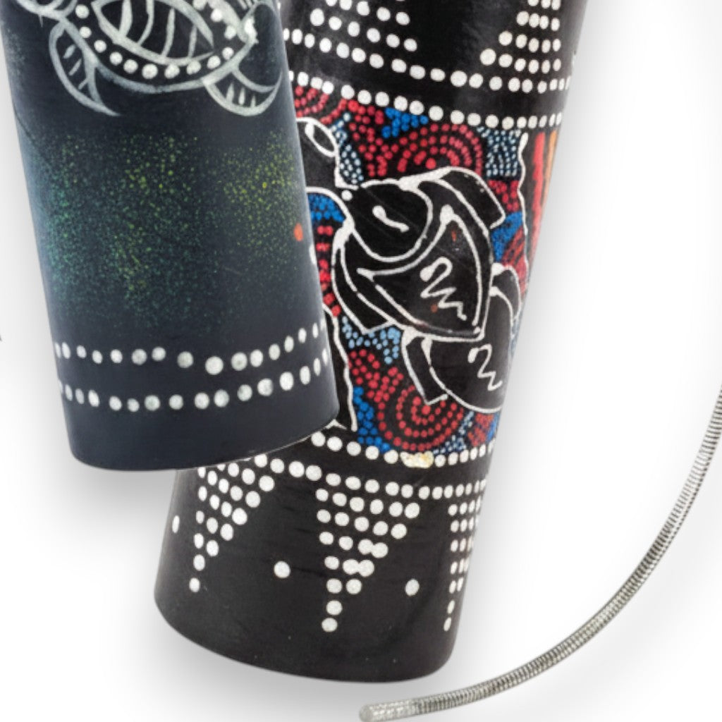 Mellow Monkey Thunder Drum musical instrument with Aboriginal-style turtle art, 8" tall.