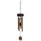 Mellow Monkey Tiger's Eye mini wind chime with wooden canopy, copper-toned aluminum tubes, and healing stone accents.