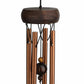 Mellow Monkey mini wind chime with copper-toned aluminum tubes, dark wood canopy, and Tiger's Eye healing stones.