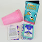 Mellow Monkey Tipsy Tarot drinking game set with pink plastic cups, instruction booklet, and illustrated tarot cards.