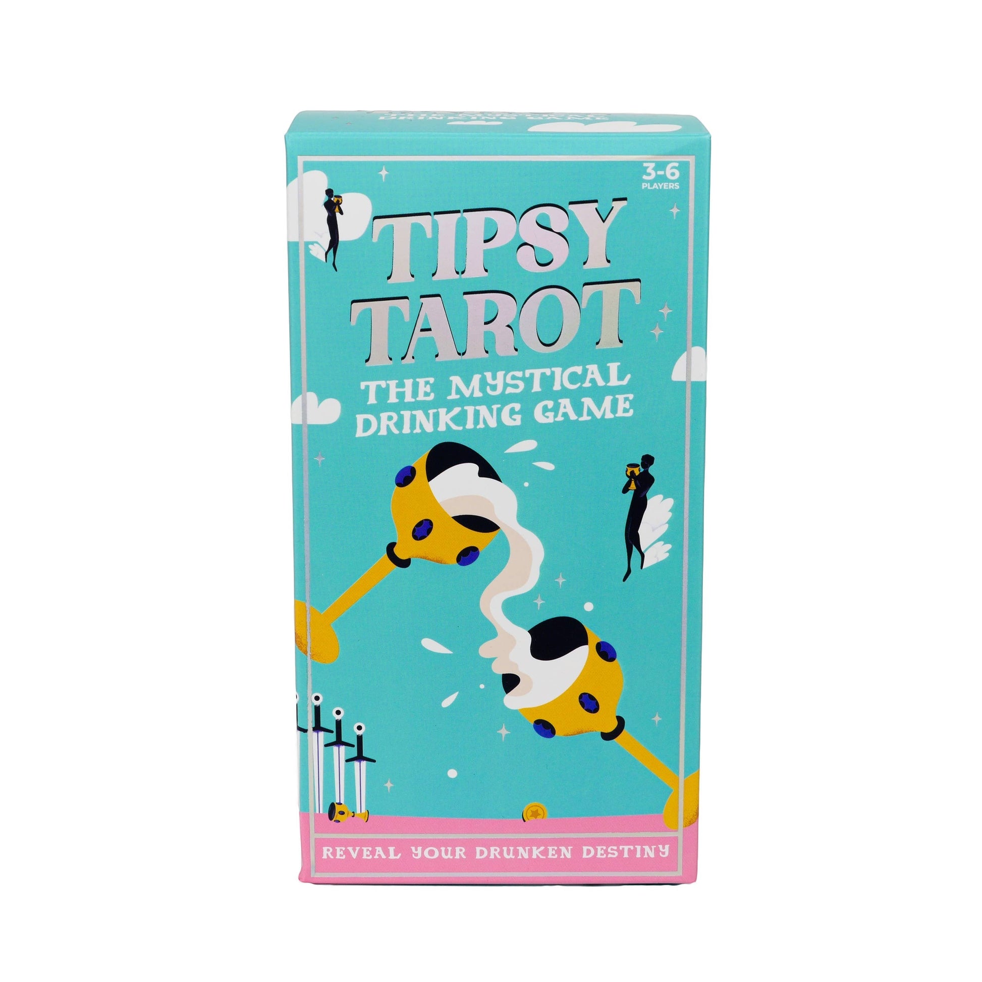 Mellow Monkey Tipsy Tarot drinking game box featuring mystical illustrations on a teal background.