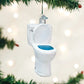 Mellow Monkey The Throne old world Christmas blown glass holiday ornament, white toilet with blue glitter seat, 3.75-in