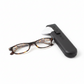 Mellow Monkey tortoiseshell pocket reading glasses with a black protective case and cleaning cloth on white background