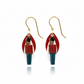 Mellow Monkey handmade layered toy soldier earrings with red and blue details on surgical steel ear wires.